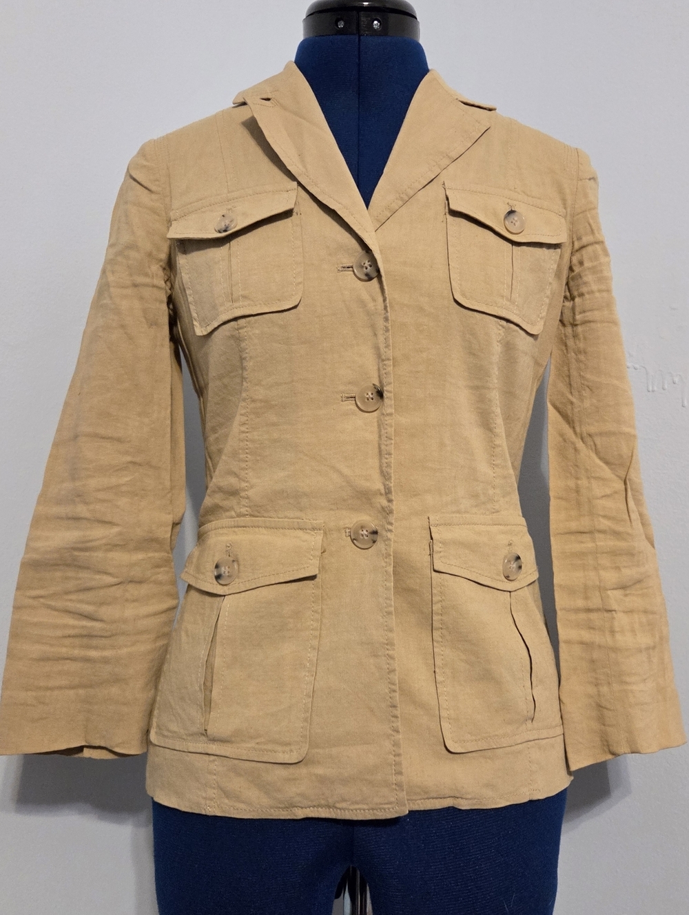 Tan Lightweight Linen Blend Cargo Jacket Size 2